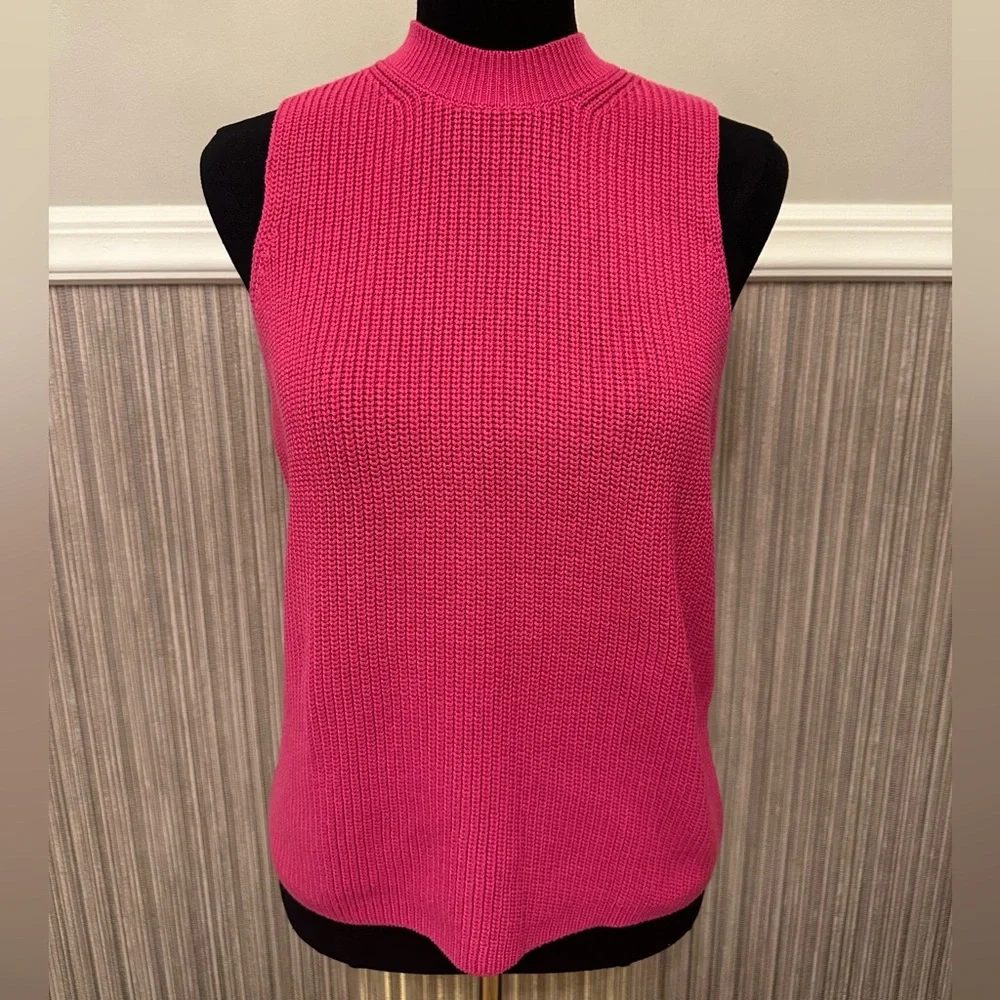 Ann Taylor Pink Mock Neck Sweater Vest Chunky Knit Sleeveless XL NWT - Picture 1 of 5